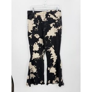 Lainey Wilson x Lil Bee's Bohemian Flare Jeans Women XL Black Bleach Tie Dye Raw